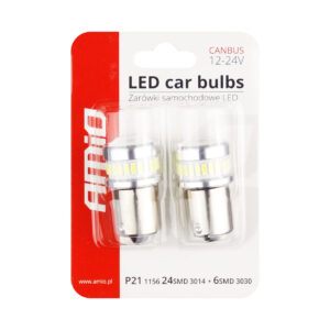 Żarówki LED CANBUS 3014 24SMD + 3030 6SMD BA15S P21W R10W R5W White 12V 24V AMIO