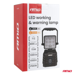 Lampa robocza przenośna biała z funkcją lampy ostrzegawczej 15W (BATT) AMIO-04865